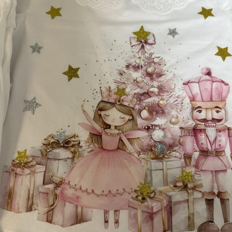 Young Girls Christmas Princess and Nutcracker Pyjamas Can Have Any Text Added with Festive Design and Stars