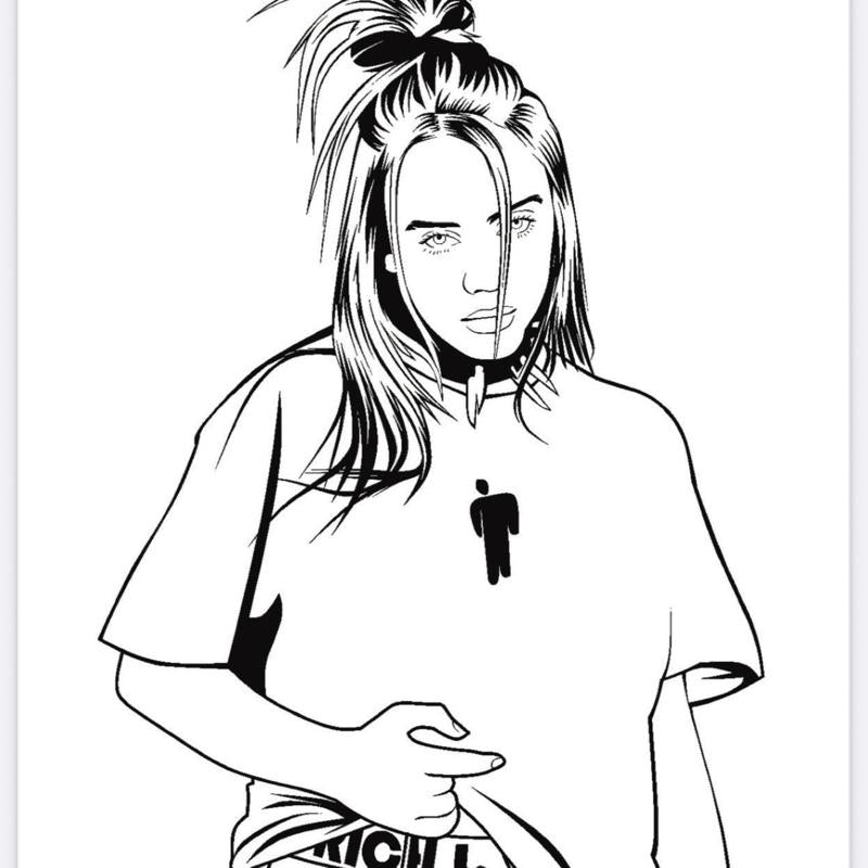 Billie Pop Star 20 Pages Colouring Book for Music Lovers Featuring Iconic Green Hair and Rock Pose