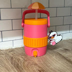 Pink and orange can cooler, can holder with can opener and straw topper. Name can be added if send me name in message after ordering or leave a note at checkout