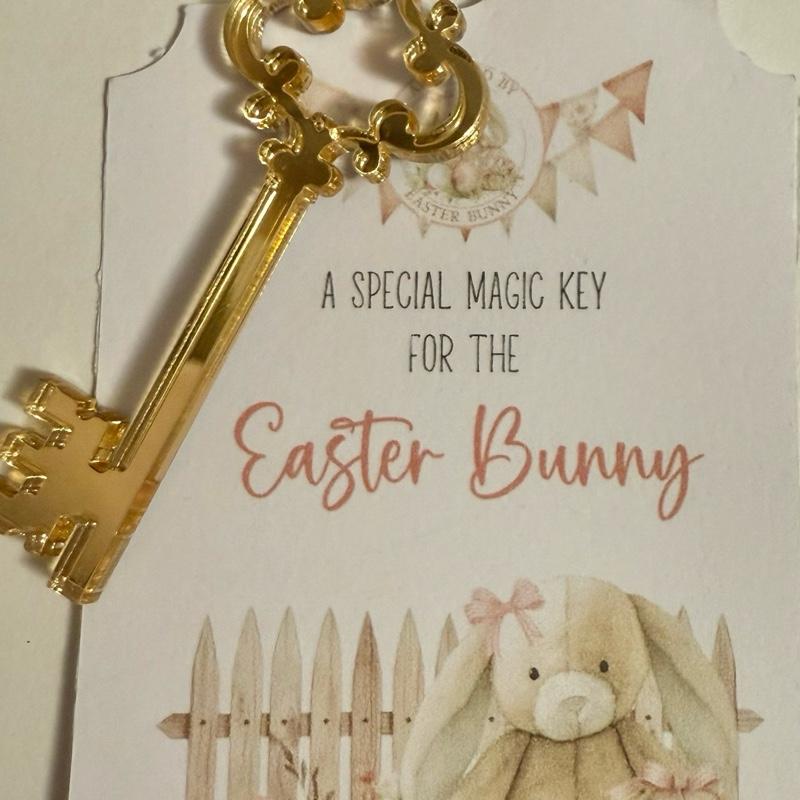 Special Magic Key for the Easter Bunny - Pink or Blue Design with Ribbon and Easter Bunny Image