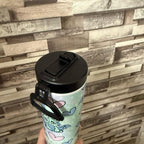 Personalised Cute 20oz dragon tumbler with two different lids available, a flip up lid and a lid and straw  for hot and cold drinks