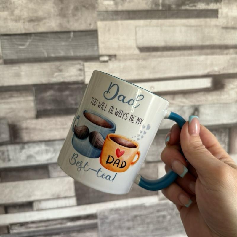 Dad 11oz Ceramic Mug with Blue Handle & Blue Inside Perfect Father’s Day Gift for Dad Stylish Drinkware Beverage Cup Reusable Washable Coffee tea