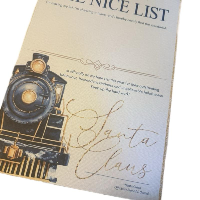Blue polar express train nice list certificate