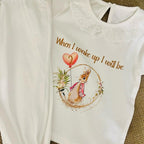 When I wake up. Cute rabbit frilly pyjamas. Personalised with name and age.