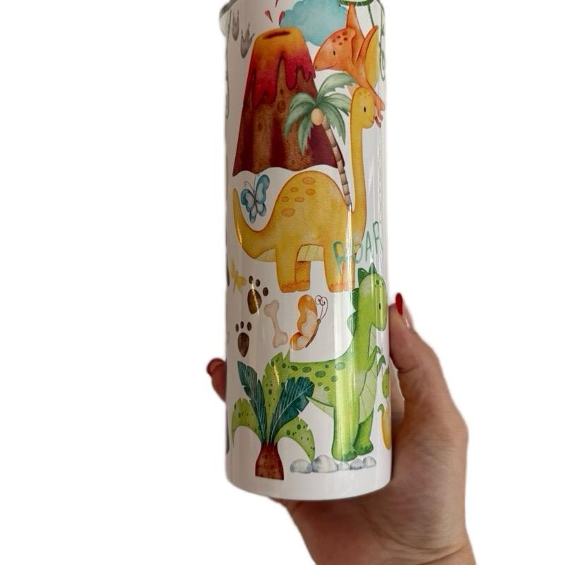 Personalised dinosaur themed 20oz tumbler with lid and straw
