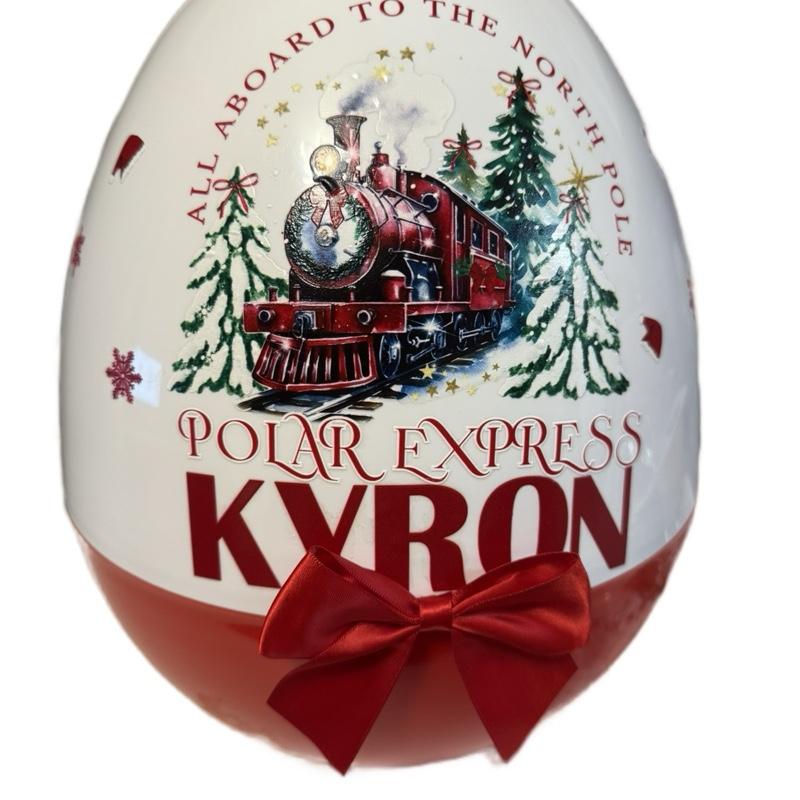 Red 16 inch jumbo Christmas train themed egg-perfect for filling with Christmas gifts
