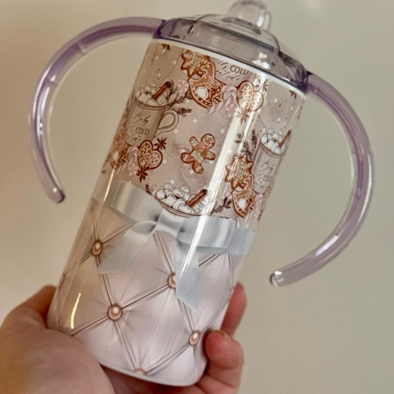 Christmas Themed Tumblers with Lid and Straw in 20oz and 12oz Sippy Cups Featuring Festive Gingerbread Design Bottle Drinkware Water Bottles Insulated Bottled Portable Washable Reusable Flasks