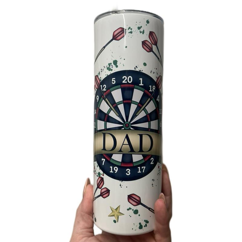 Darts Themed 20oz Tumbler for Hot and Cold Drinks with Lid and Straw Dad Gift Idea can have any name