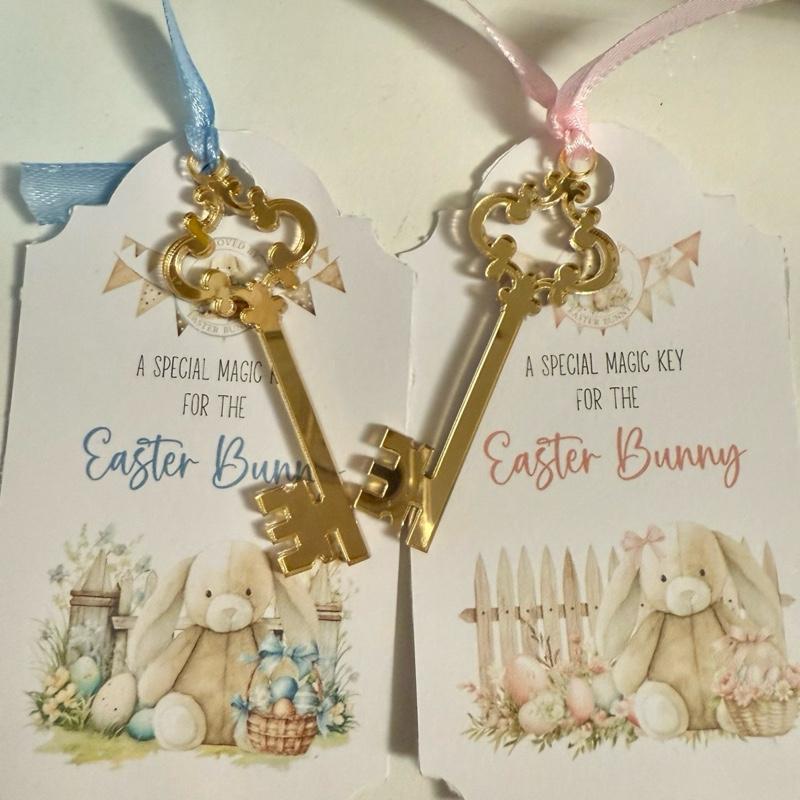 Special Magic Key for the Easter Bunny - Pink or Blue Design with Ribbon and Easter Bunny Image