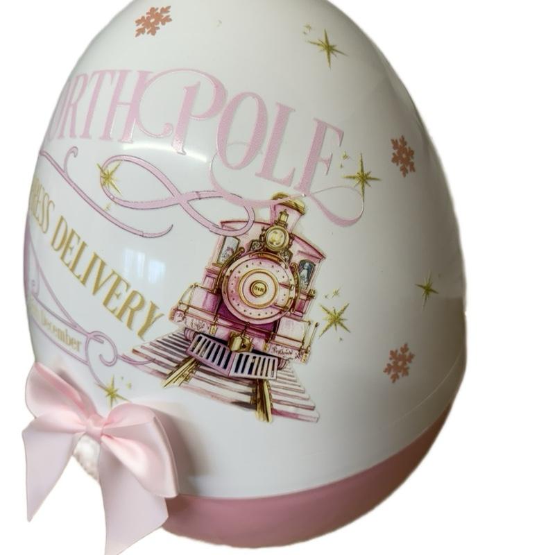 Northpole Express Delivery Personalised Christmas themed Jumbo Plastic Egg with Lapland Design & Pink Bow