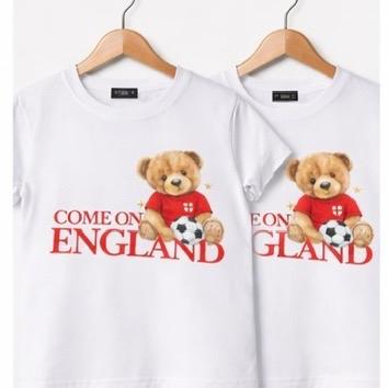 Come on England children’s football t-shirt with cute teddy bear. Football t-shirt to support the 2026 World Cup