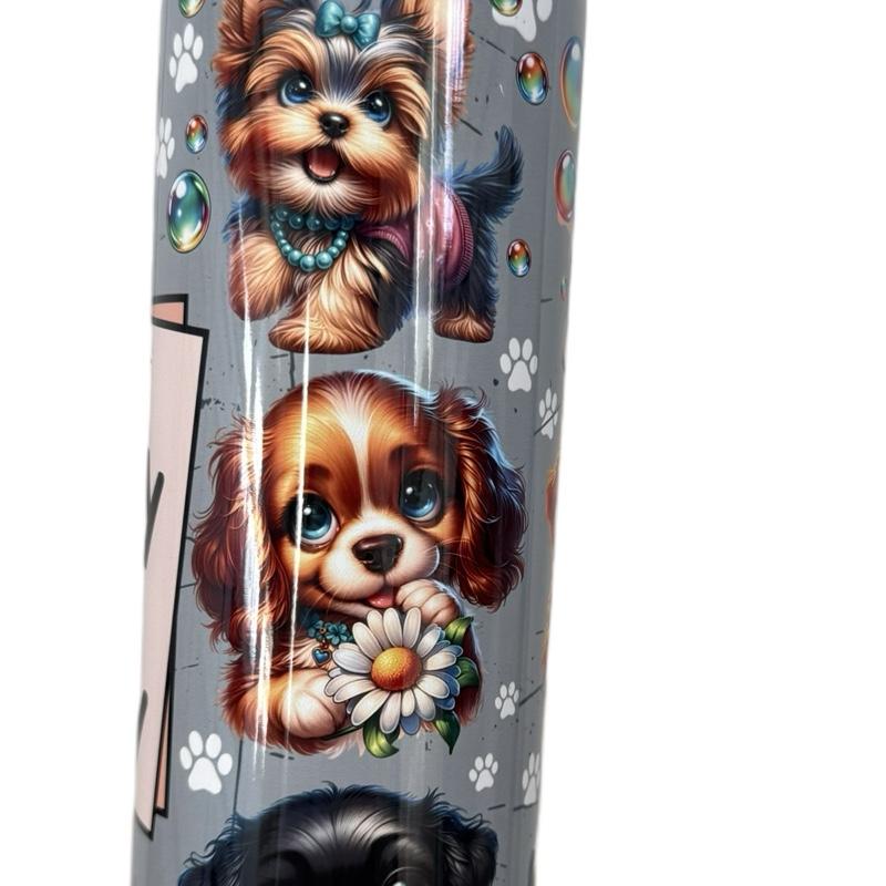 Don't Worry Be Happy Dog 20oz Tumbler for Hot and Cold Drinks with Lid and Straw British English Edition iced coffee