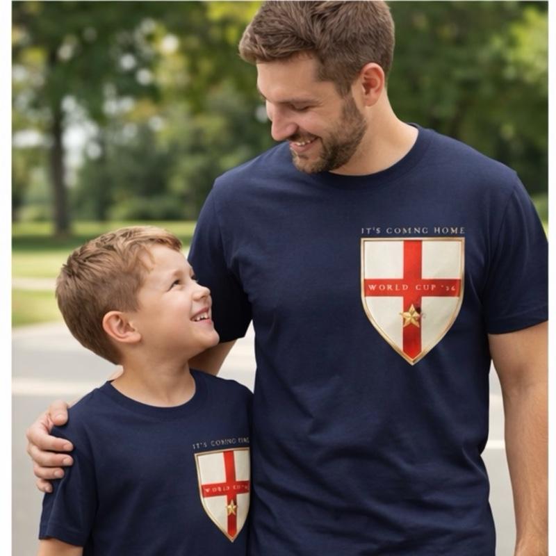 Adults and childrens football themed t shirts in support of the 2026 World Cup