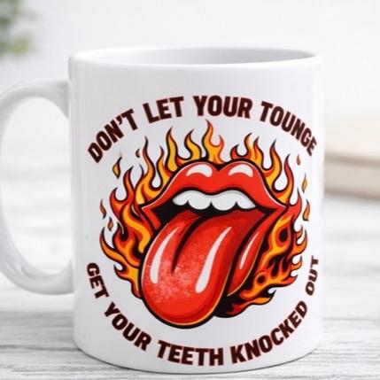 Funny Sarcastic Adult Humour 11oz Ceramic Mug with Flaming Tongue Design for Coffee Lovers
