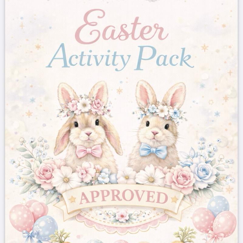 Easter Activity Pack for Children with Adorable Bunny Design and Floral Accents Approved - 17 pages activity pack