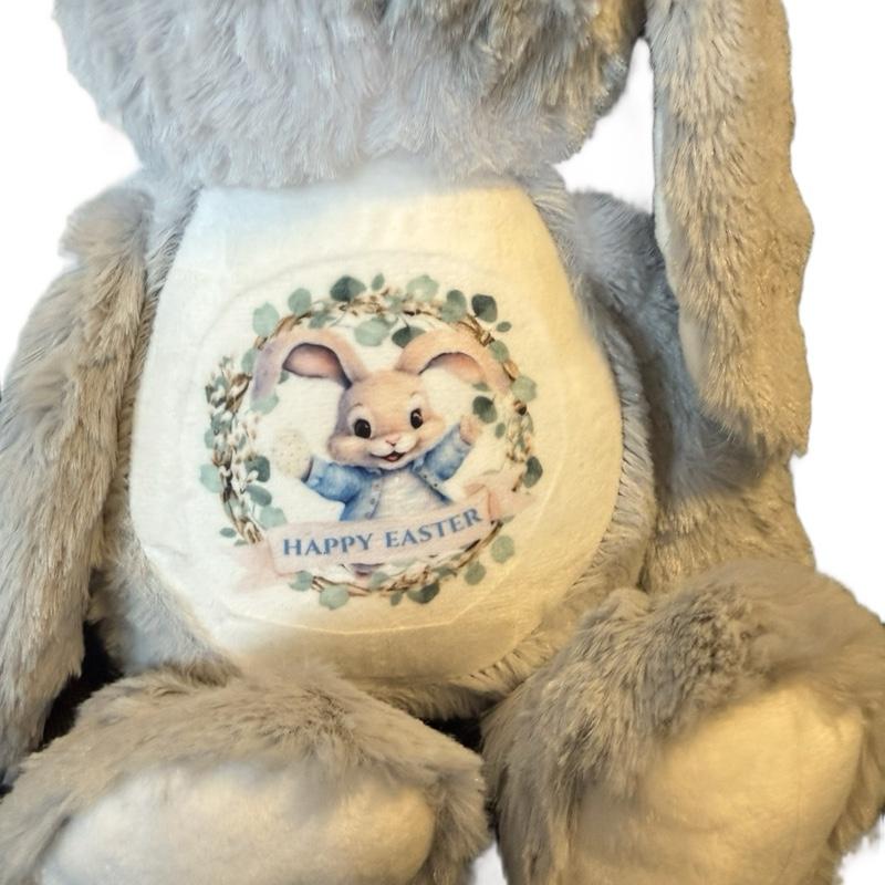 Soft Plush Bunny Personalised with Name and Bunny Picture Added to Stomach Perfect First Easter Gift for Kids