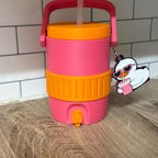 Pink and orange can cooler, can holder with can opener and straw topper. Name can be added if send me name in message after ordering or leave a note at checkout