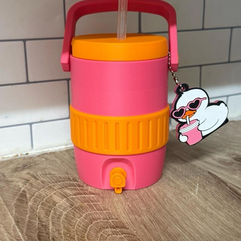 Pink and orange can cooler, can holder with can opener and straw topper. Name can be added if send me name in message after ordering or leave a note at checkout