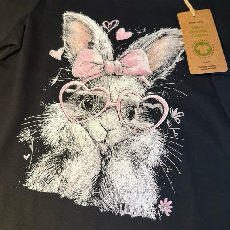 Children’s Cute bunny rabbit black organic cotton t shirt