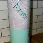 Green and silver 20oz personalised tumbler with lid and straw for hot and cold drinks