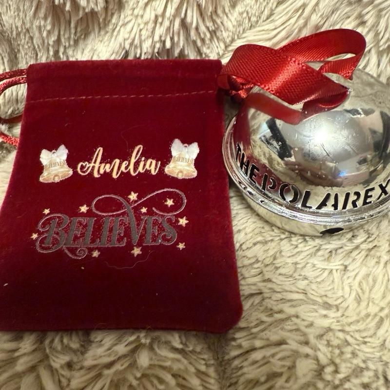 Personalised Believe Bell and Bag for Christmas Tree with Red Pouch for Small Gifts Perfect for Festive Decor Ornaments Decoration
