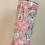 Pink Santa Themed 20oz Tumbler with Flat Lid and Straw - Festive Design for Christmas Drinks Drinkware Flasks Insulated Portable Water Bottles Mug Bottled