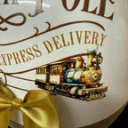Personalised Gold North Pole 16inch Christmas Fillable Egg with Express Delivery Train Design and Gold Bow