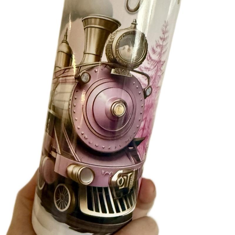 Express Train Christmas Themed Hot and Cold Drinks Tumbler with Lid and Straw Festive Design Drinkware Flasks Portable Mug Water Bottles Bottled