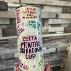 Mental breakdown 20oz double walled insulated tumbler for hot and cold drinks with lid and straw