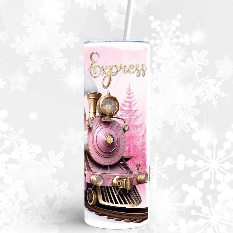 Express Train Christmas Themed Hot and Cold Drinks Tumbler with Lid and Straw Festive Design Drinkware Flasks Portable Mug Water Bottles Bottled