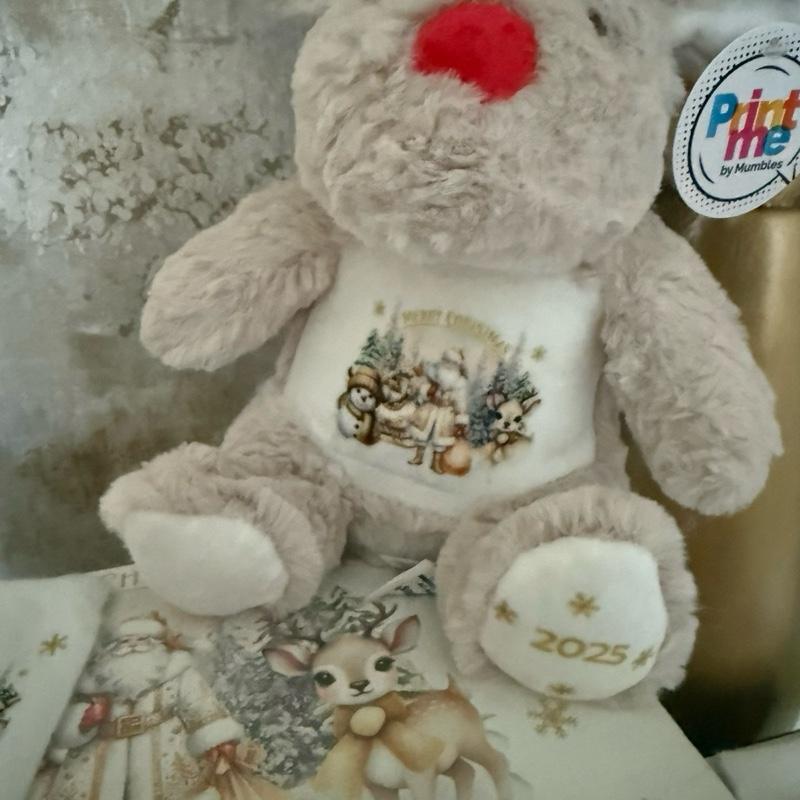 Personalised Reindeer Plush Soft Toy with Customisable Design for Festive Gifts and Collectibles