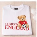 Come on England children’s football t-shirt with cute teddy bear. Football t-shirt to support the 2026 World Cup