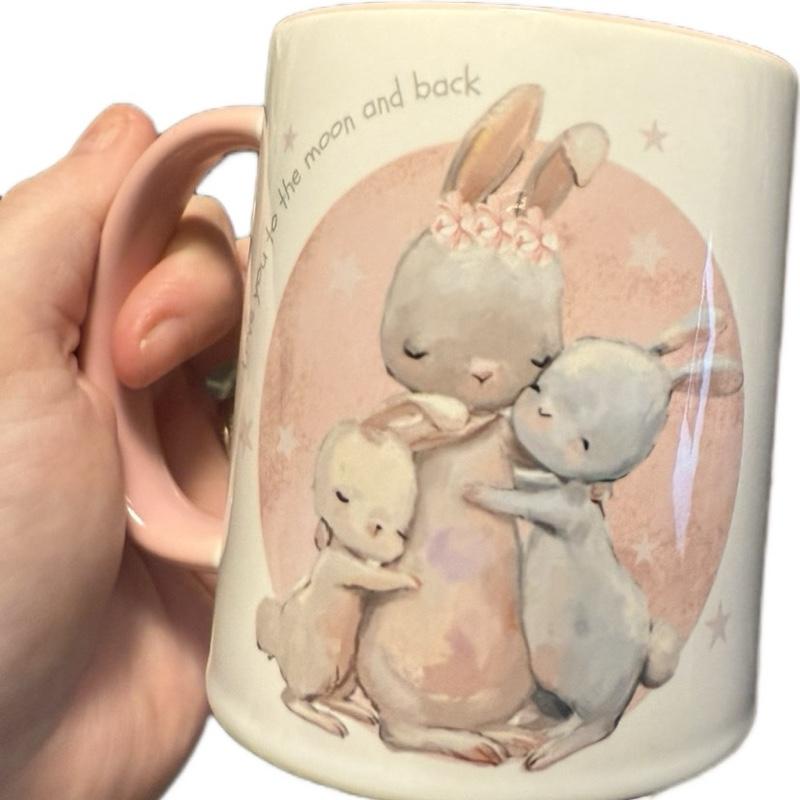Love You to the Moon and Back Mug with Pink Handle Perfect Mother's Day Gift Featuring Adorable Bunny Design