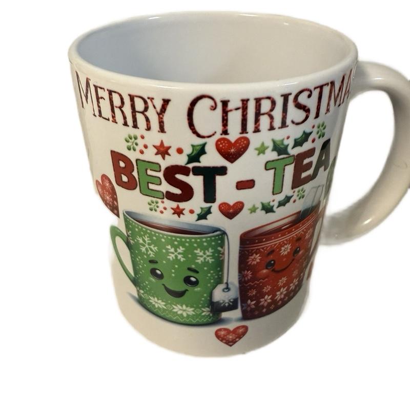Merry Christmas Best Tea White Mug Perfect Christmas Gift for Your Best Friend Festive Design