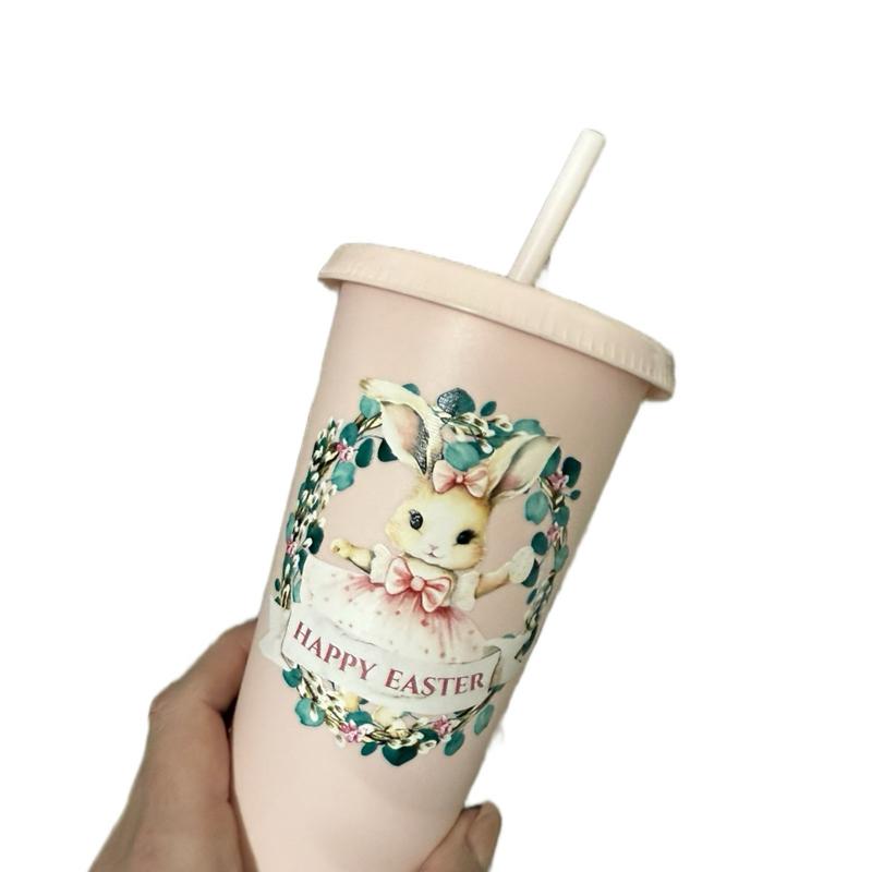 Easter Bunny Themed Cold Cup Personalised with Name Available in 2 Colours and 2 Sizes Perfect for Easter Celebrations
