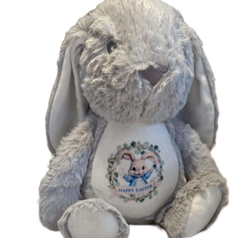 Soft Plush Bunny Personalised with Name and Bunny Picture Added to Stomach Perfect First Easter Gift for Kids