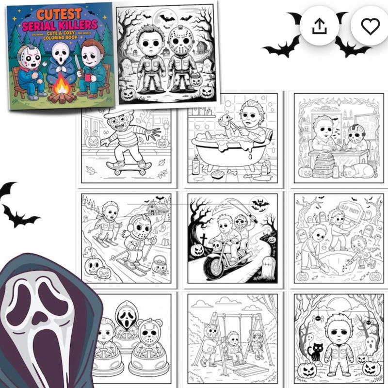 Funny horror colouring books 3 to choose from cute serial killer, spooky stoner and Halloween stoner