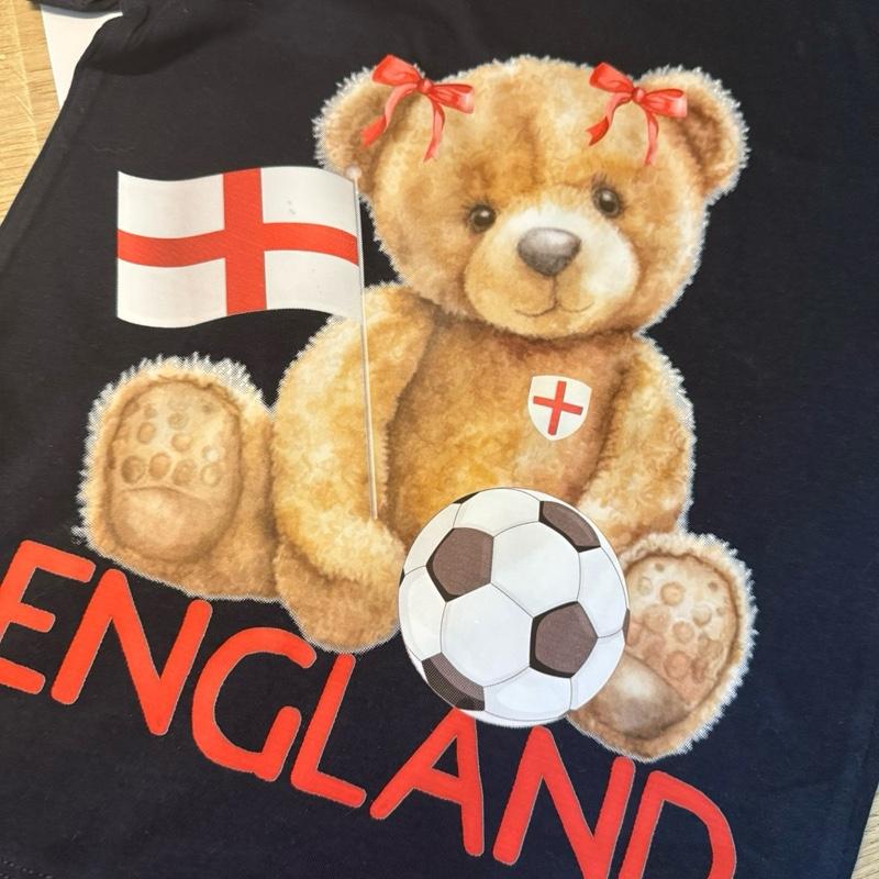 England football themed children’s t shirt personalised for boys and girls perfect to wear to watch the World Cup. Organic cotton
