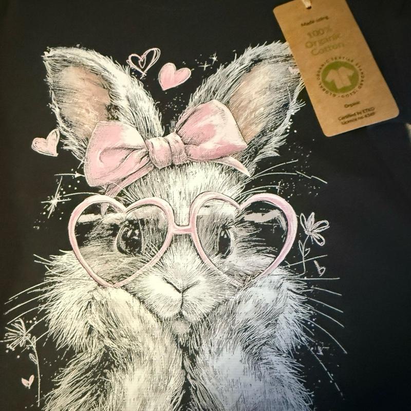 Children’s Cute bunny rabbit black organic cotton t shirt