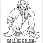 Billie Pop Star 20 Pages Colouring Book for Music Lovers Featuring Iconic Green Hair and Rock Pose