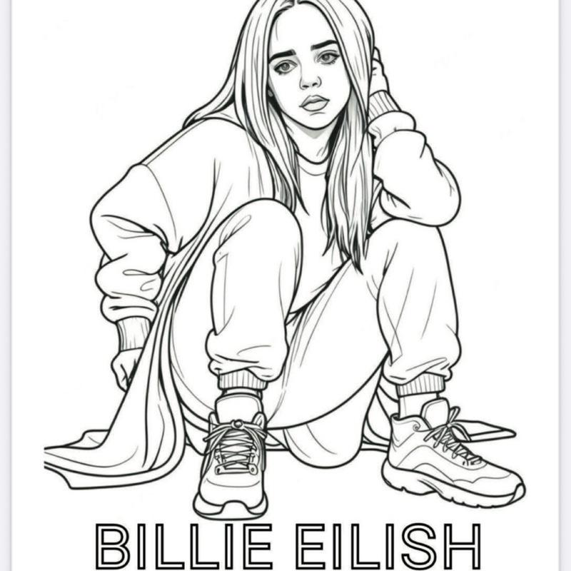 Billie Pop Star 20 Pages Colouring Book for Music Lovers Featuring Iconic Green Hair and Rock Pose