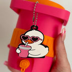 Pink and orange can cooler, can holder with can opener and straw topper. Name can be added if send me name in message after ordering or leave a note at checkout