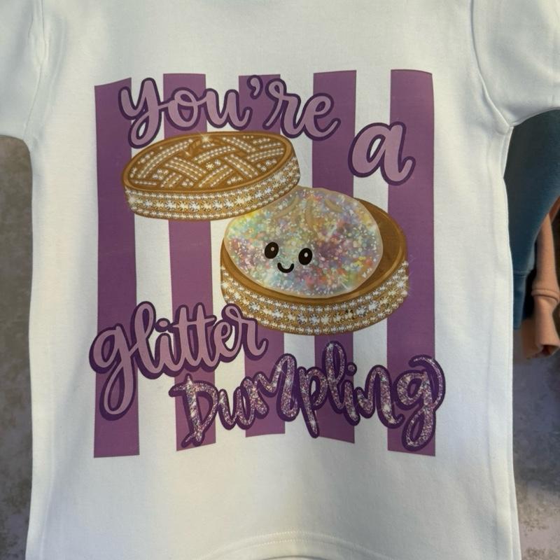 Glitter Dumpling T-Shirt for Children in Various Sizes 100% Cotton Fun Festive Design Perfect for Kids British Style