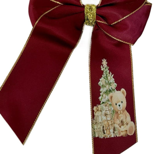 6inch Personalised Hair Bows with Sliding Clip on the Back - Gold Trim & Christmas Design