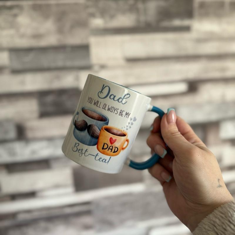 Dad 11oz Ceramic Mug with Blue Handle & Blue Inside Perfect Father’s Day Gift for Dad Stylish Drinkware Beverage Cup Reusable Washable Coffee tea