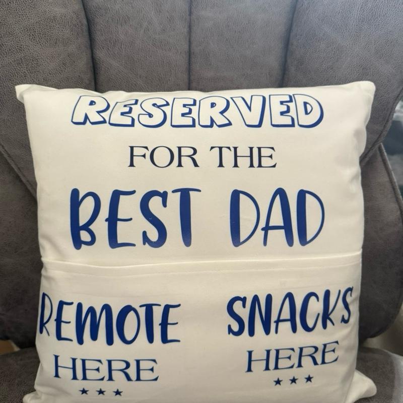 Dad’s pocket cushion, remote control holder, dads gift, gifts for fuzzy dads, best dad Father’s Day present, 40 x 40 cushion