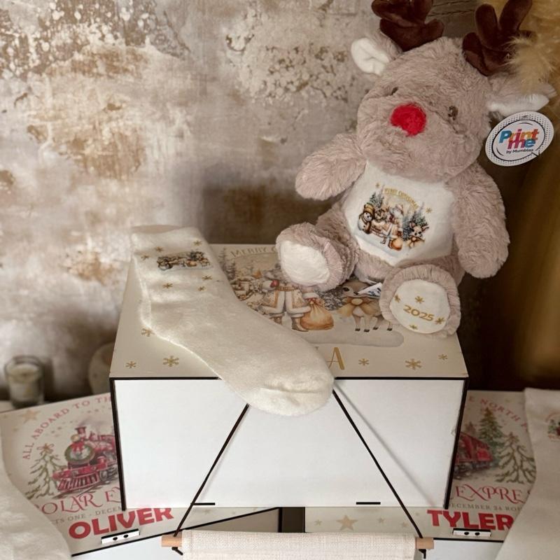 Personalised Reindeer Plush Soft Toy with Customisable Design for Festive Gifts and Collectibles