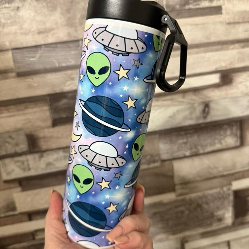 Personalised 20oz Alien Space Planets Tumbler with Lid and Straw for Hot and Cold Drinks - Perfect for Space Enthusiasts Insulated Colorful