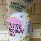 Mental breakdown 20oz double walled insulated tumbler for hot and cold drinks with lid and straw