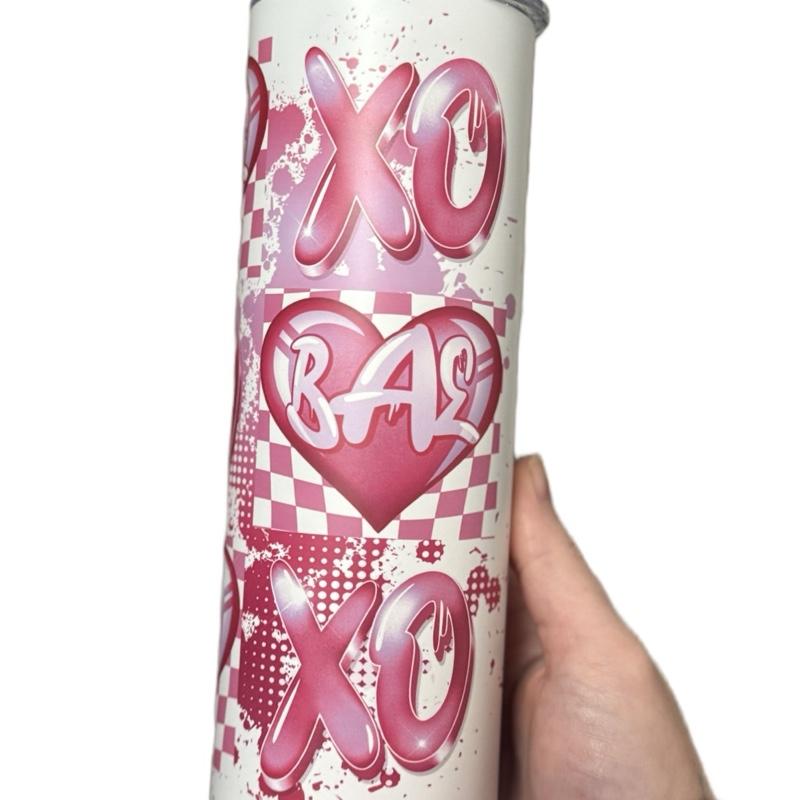 Xoxo Love Pink 20oz Tumbler with Lid and Straw - Stylish Heart Design for Everyday Use
